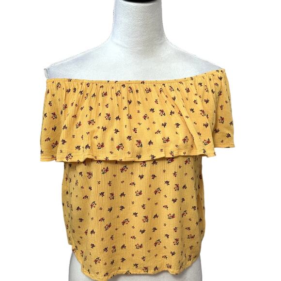 Hollister Womens Blouse Multicolor Floral Short Sleeve Keyhole Neck Tie Ruffle S - Picture 2 of 9